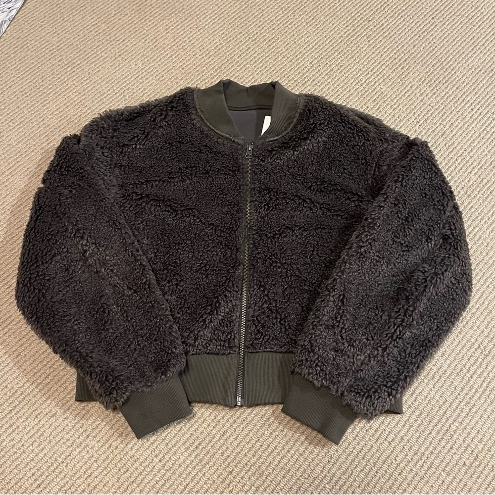 Grey/ Dark Taupe Uniqlo Teddy Bomber